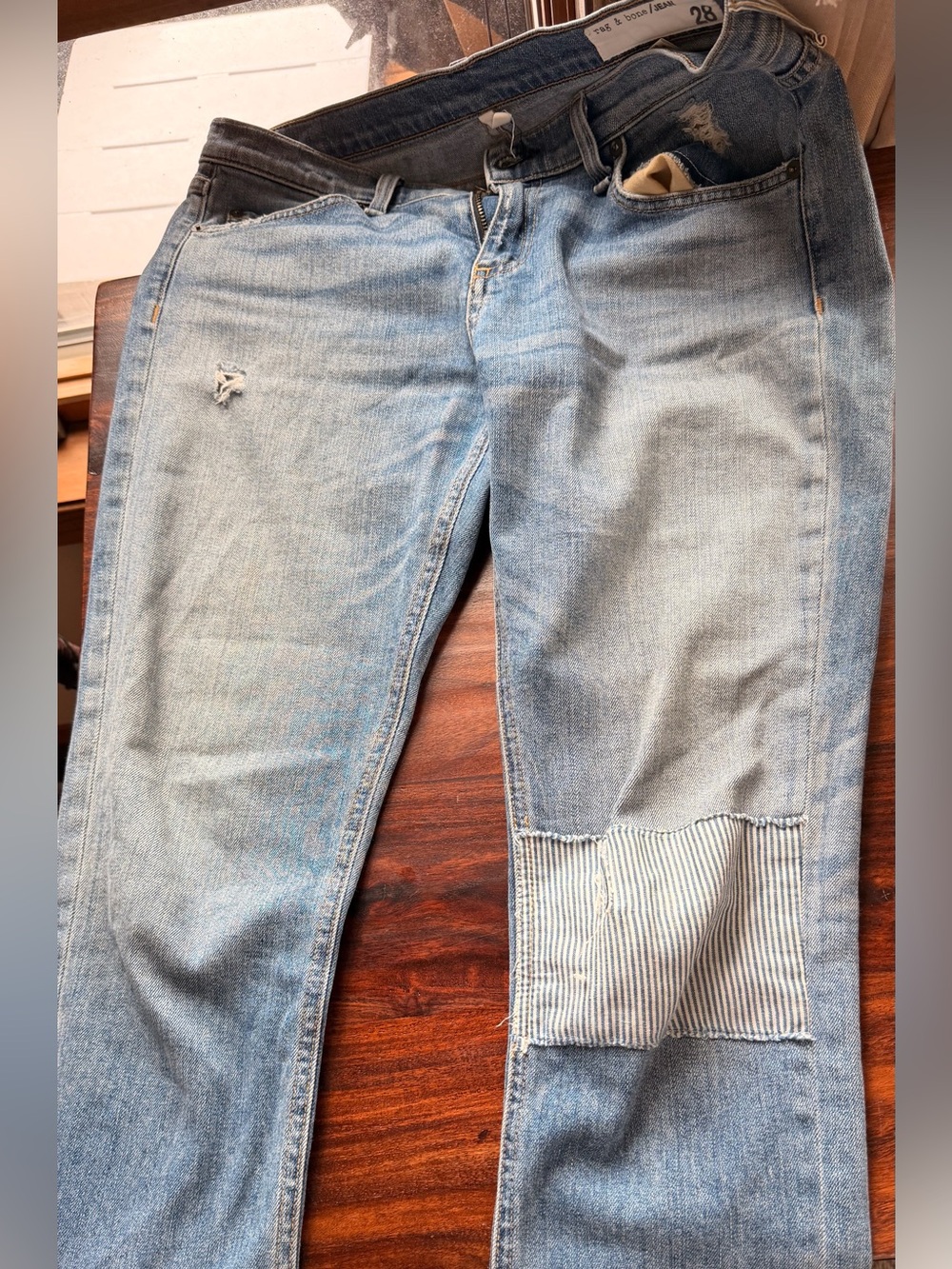 rag & bone Ludlow Light Blue Denim Jeans with Patchwork Sz 28